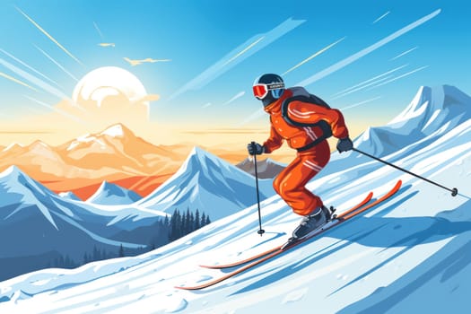 Skiing illustration poster background for advertising, Travel Poster.