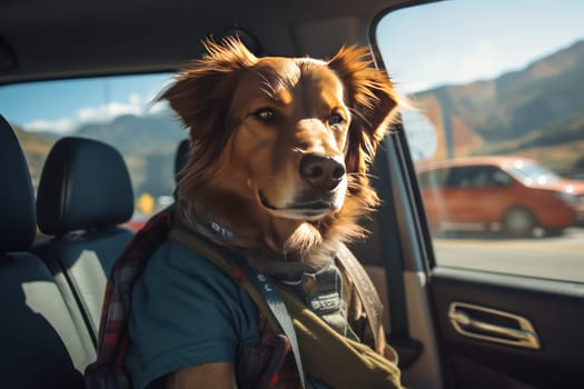 Dogs kids relax A Vacation time,travvel trip, funny Generative AI.