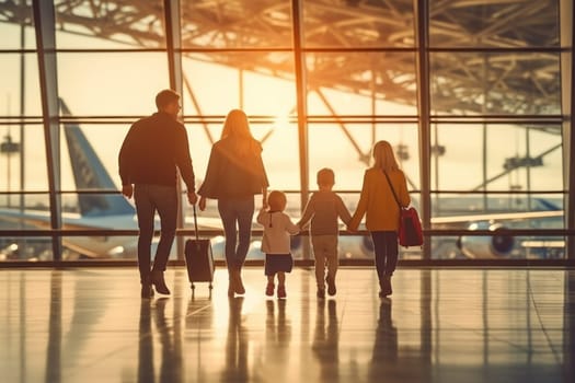 Family Trip Concept, family travel at airport,Time for family vacation, Generative AI.