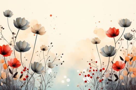 background with simple drawn flowers and fall things, Generative AI.