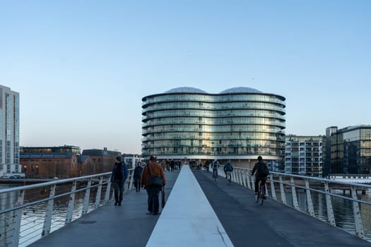 Copenhagen, Denmark - January 25, 2024: Exterior view of Gemini Residence, a residential building on the Islands Brygge waterfront