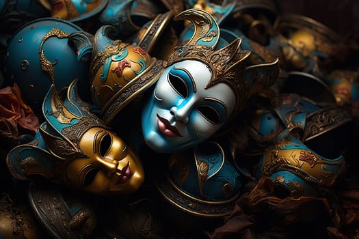 Women's carnival masks with gold decoration.