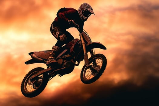 Photo of motocross jump silhouette with natural background.