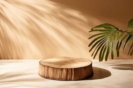 Empty minimal natural wooden podium background for product.