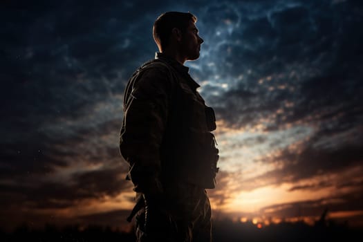 Silhouette of an American soldier. Patriot's Day.
