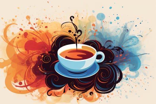 Cup of coffee poster design abstract background.