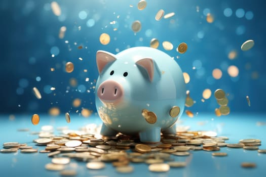 Piggy bank with falling coins. Savings and investment. Generative Ai.