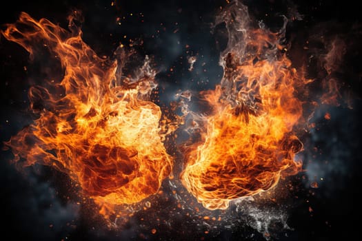 Fire flame in water on a black background. Confrontation concept.