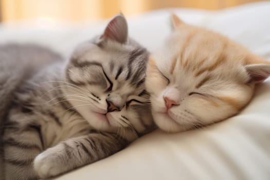 Two Scottish Fold kittens cats is sleeping Generative AI.