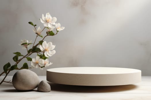 display podium with nature background, Generative AI.