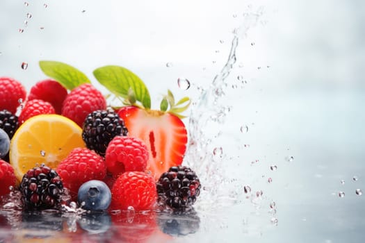 Fresh fruit with water splash, Generative AI.