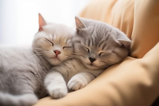Two Scottish Fold kittens cats is sleeping Generative AI.