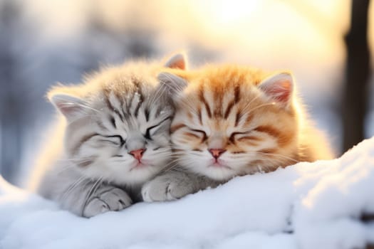 Two Scottish Fold kittens cats is sleeping Generative AI.