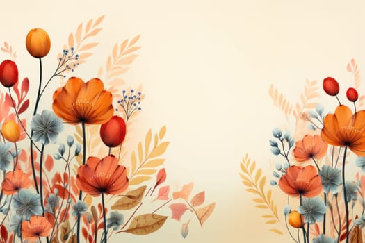 background with simple drawn flowers and fall things, Generative AI.