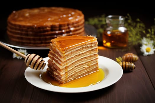 Honey, Close up product of honey and bee.