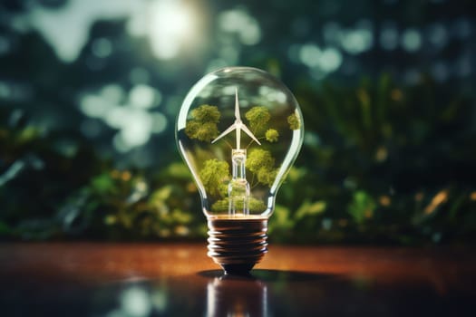 Green eco friendly lightbulb, green energy innovation concept, Generative AI.
