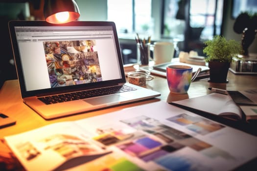 A designer's desk with a laptop designer's working table Generative AI.