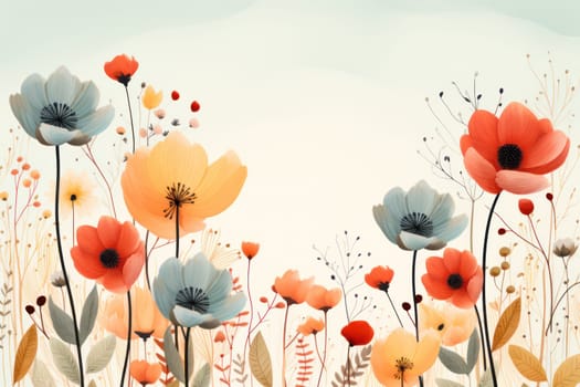 background with simple drawn flowers and fall things, Generative AI.