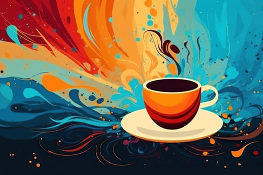 Cup of coffee poster design abstract background.