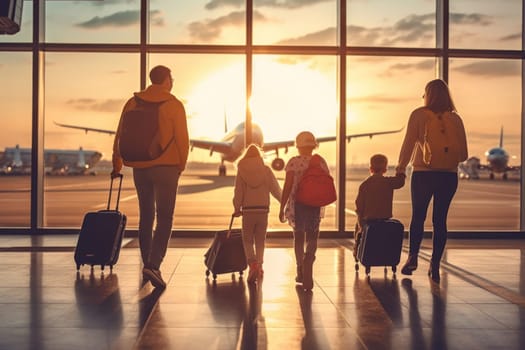 Family Trip Concept, family travel at airport,Time for family vacation, Generative AI.