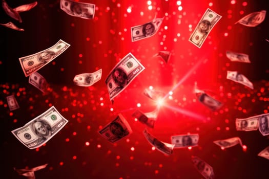 dollar bills falling with colorful abstract background.