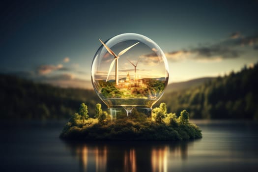Green eco friendly lightbulb, green energy innovation concept, Generative AI.