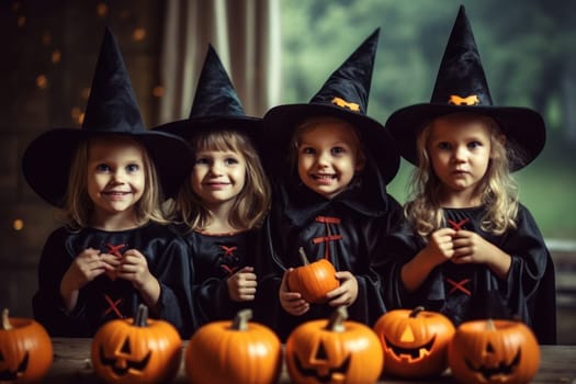 family celebrating halloween event together.