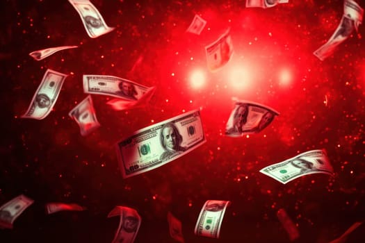 dollar bills falling with colorful abstract background.