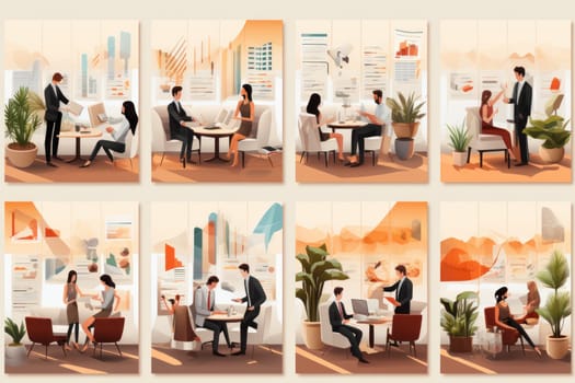 Business Marketing illustrations Mega set Collection of scenes taking part in business Generative AI.