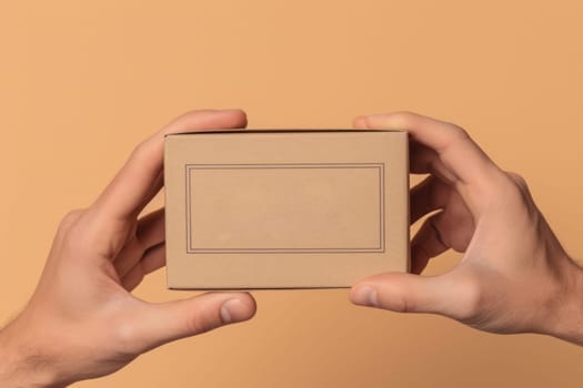 a hand holding a mailing box mockup delivery service concept photo.