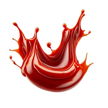 A splash of red thick liquid. 3d illustration, 3d rendering. png image. Red ketchup splashes isolated on white background, tomato pure texture. High quality image