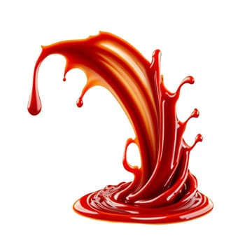 A splash of red thick liquid. 3d illustration, 3d rendering. png image. Red ketchup splashes isolated on white background, tomato pure texture. High quality image