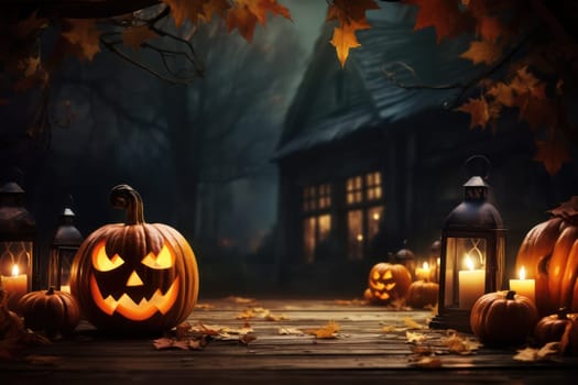halloween background with Jack O'Lantern and pumpkins.