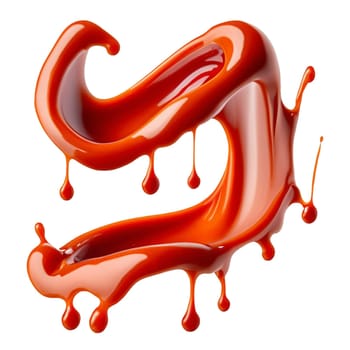 A splash of red thick liquid. 3d illustration, 3d rendering. png image. Red ketchup splashes isolated on white background, tomato pure texture. High quality image