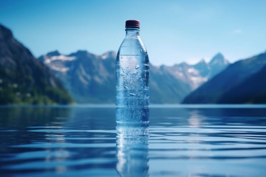 Water bottle aesthetic scenery blue background ultra realistic.