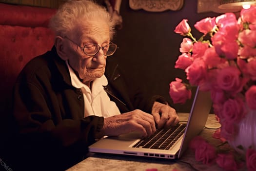 Senior couple using laptop Retired Elderly Couple Using Laptop at Outdoor Generative AI.