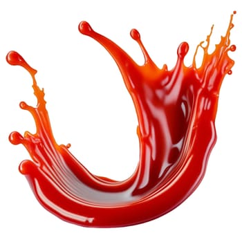 A splash of red thick liquid. 3d illustration, 3d rendering. png image. Red ketchup splashes isolated on white background, tomato pure texture. High quality image