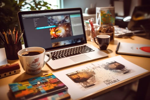 A designer's desk with a laptop designer's working table Generative AI.