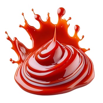 A splash of red thick liquid. 3d illustration, 3d rendering. png image. Red ketchup splashes isolated on white background, tomato pure texture. High quality image