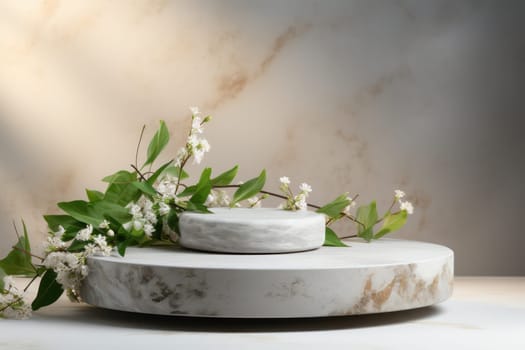 display podium with nature background, Generative AI.