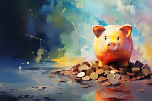 A lot of dollar money with piggy bank.
