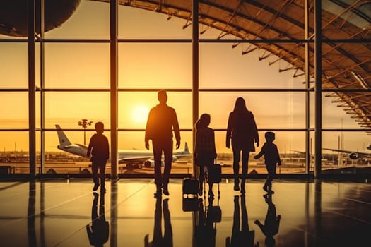 Family Trip Concept, family travel at airport,Time for family vacation, Generative AI.