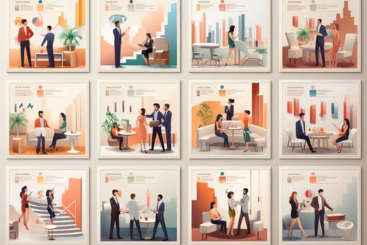 Business Marketing illustrations Mega set Collection of scenes taking part in business Generative AI.