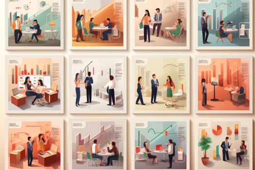 Business Marketing illustrations Mega set Collection of scenes taking part in business Generative AI.