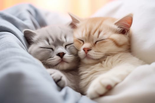 Two Scottish Fold kittens cats is sleeping Generative AI.