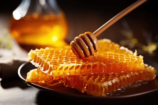 Honey, Close up product of honey and bee.