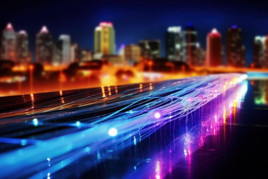 fiber optic speed line, image of modern city network communication concept.