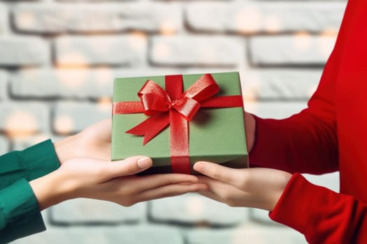 Close-up view of hands Giving a business gift in an office.