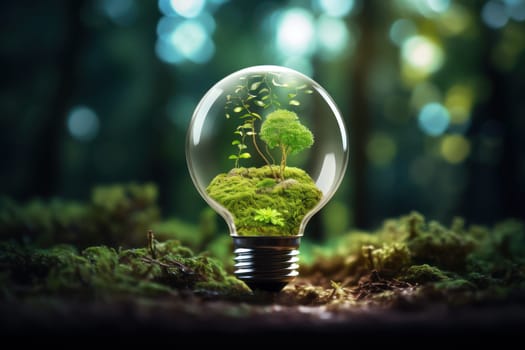 Green eco friendly lightbulb, green energy innovation concept, Generative AI.