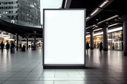 Blank billboard indoors outdoors, Generative AI.